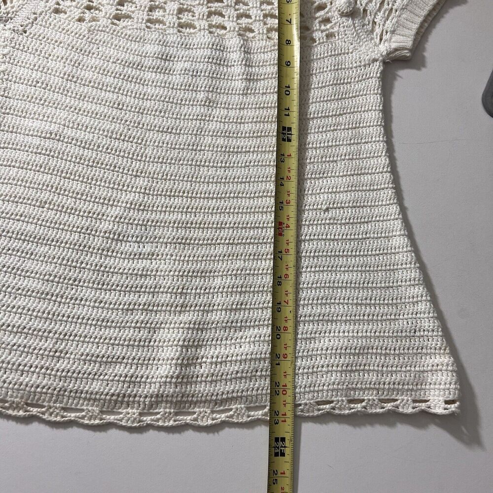 Lela Rose Sweater Women’s M White Crochet Knit Short Sleeve Baby Doll Prairie‎ - Picture 5 of 7